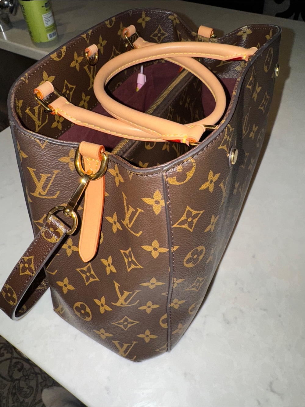 Louis Vuitton MM Montaigne Monogram Canvas Shoulder Tote in Brown and Gold - Picture 7 of 7